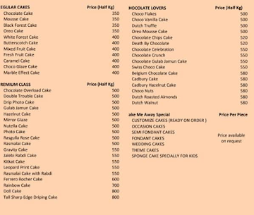 Cake Me Away menu 