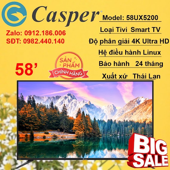 Smart Tivi Casper 4K 58 Inch 58Ux5200 Uhd