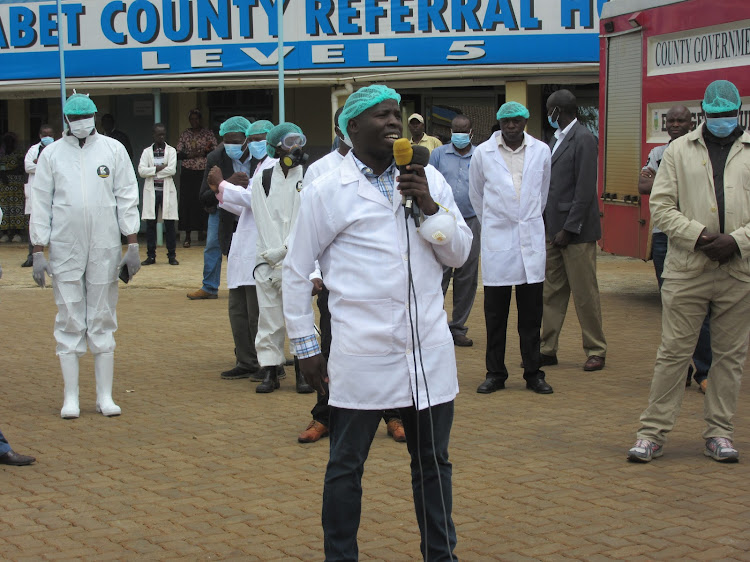 Nandi Governor Stephen Sang during the launch of a fumigation exercise in Kapsabet town on March 30.