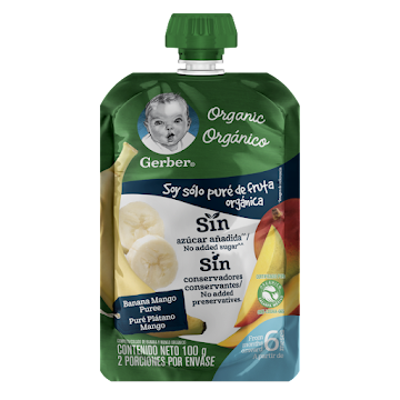 Compota Gerber Organic Pure Platano Mango x 100 gr