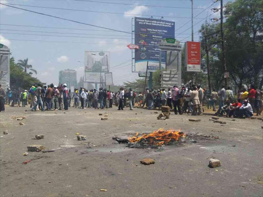 City Park market traders during a protest against the burning of stalls in February 2015. /COLLINS KWEYU