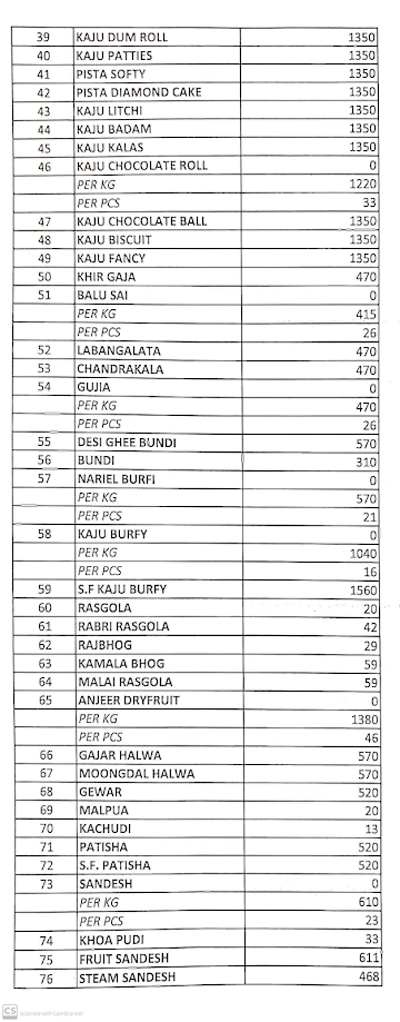 Narula Sweets menu 