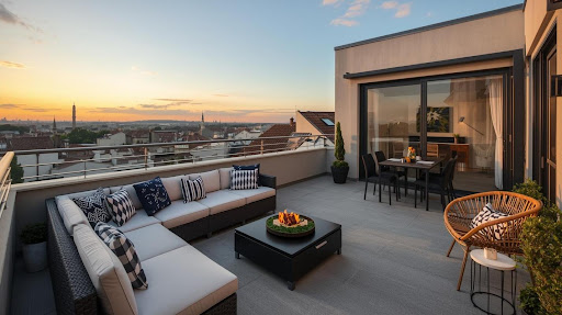 Luxury apartment for sale in Lyon 2ème (69002) - Terrace with outdoor lounge and city view