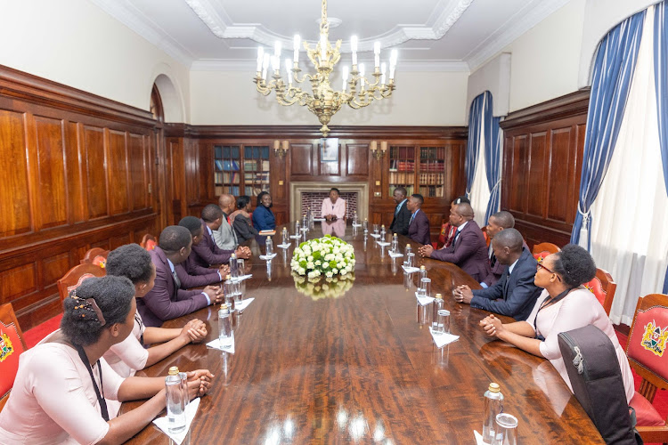 First Lady Rachael Ruto during a meeting with Zabron singers at Statehouse on Wednesday, September 14, 2022.