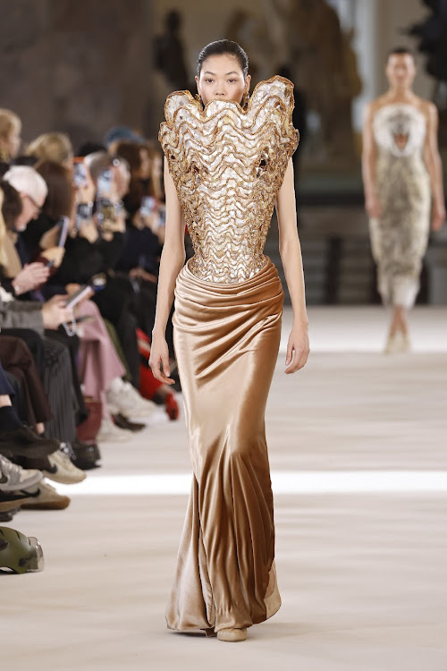 A model walks the runway during the Schiaparelli Haute Couture Spring Summer 2023 show as part of Paris Fashion Week on January 23, 2023 in Paris, France.