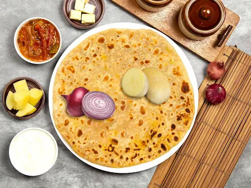 Aloo Pyaz Paratha With Curd & Pickle