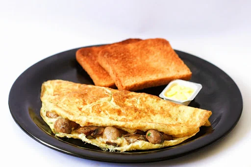 Loaded Mushroom Cheesy Omelette - With Toast & Butter