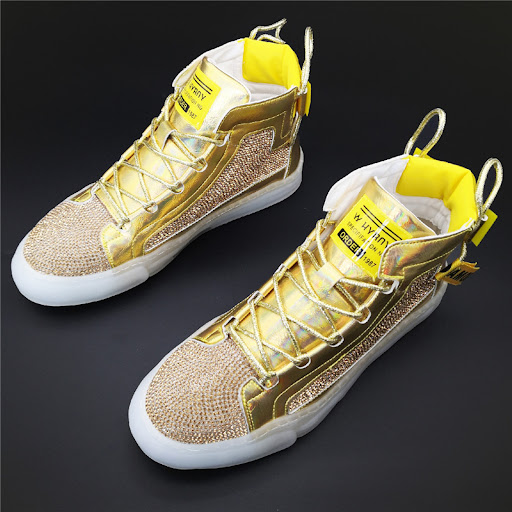 Title 2, Golden High-top Shoes with Korean Rhinestones, ...