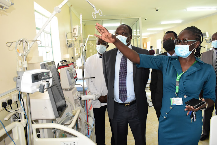 Kakamega Governor Wycliffe Oparanya inside the new 10-bed ICU ward at the county general hospital