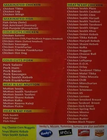 Sardar A Pure Meat Shop menu 