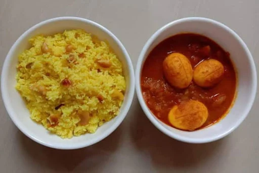 Basanti Pulao With Egg Kosha [2 Pieces] & Rasgulla