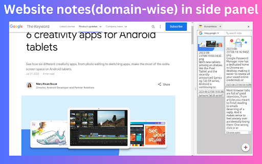 domainNote - website notes in side panel