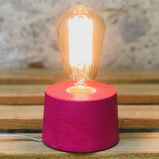 lampe béton rose fuchsia design fait-main création made in france
