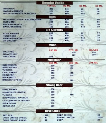 Nivant Hotel menu 