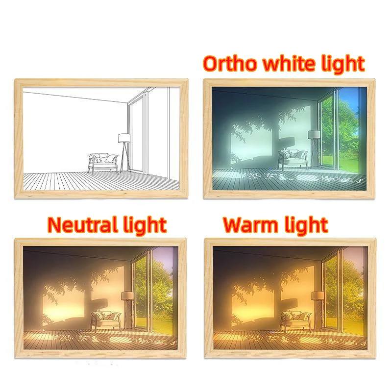 Quadro Decorativo LED Iluminado, Estilo Cama, Criativo Moderno, Simula Luz Solar, Desenho Noturno, Iluminação Ambiente Aconchegante.