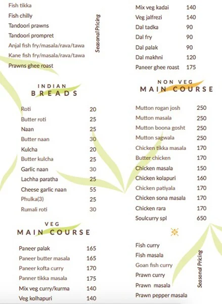 Soul Curry Restaurant menu 