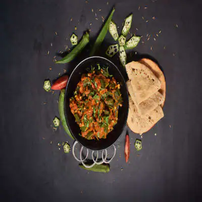 Masala Bhindi Sabji With Phulka Roti