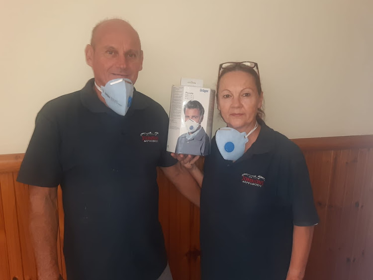 COMMUNITY FEELING: Eric and Renee Johnson of Johnson's Auto Body donated 720 FFP2 masks to Frere Hospital in an effort to assist doctors and healthcare workers to protect themselves in the fight against the coronavirus pandemic.