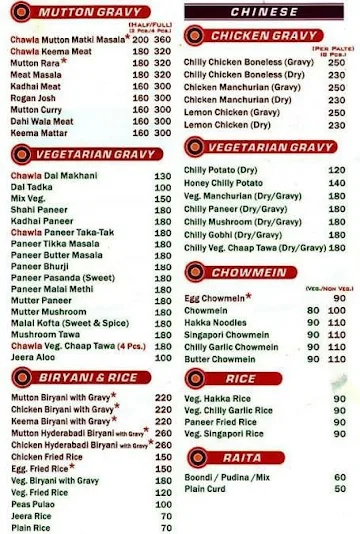 Chawla Chicken menu 