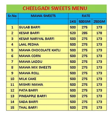 Cheelgadi Sweets menu 