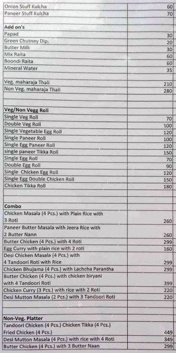 Thakurain Kitchen menu 