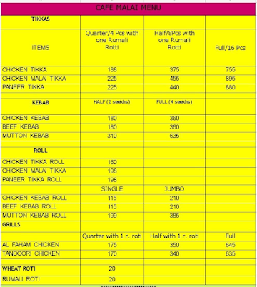 Cafe Malai menu 