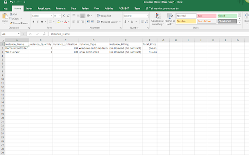 AWS Cost Calculator CSV Export