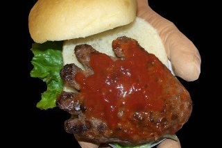 Hand-Burgers Dripping in Blood Red Ketchup