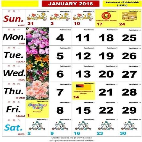 Malaysia Calendar 2016