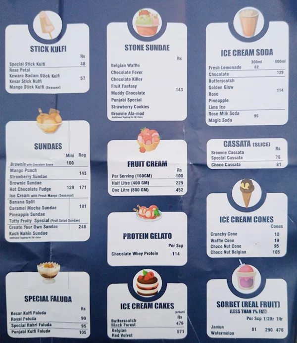 Giani's Ice Cream menu 