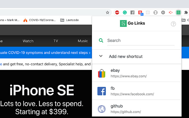 Go Links chrome extension