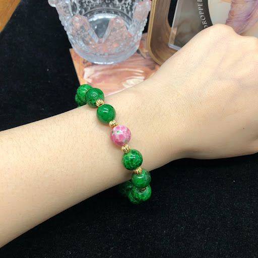 Title 9, Green Frog Skin Glass Bead Necklace Bracelet Ea...