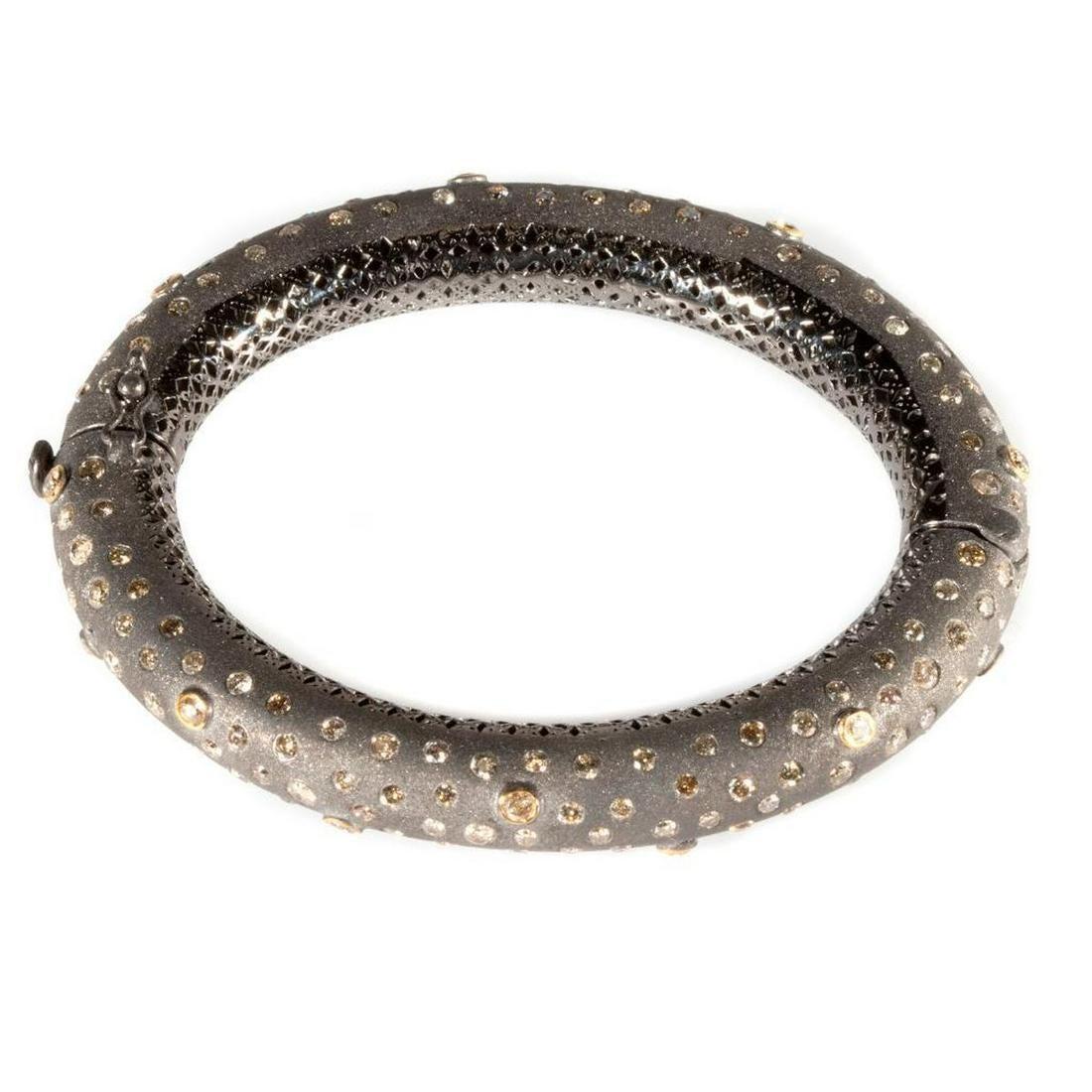 Diamond, blackened silver & 14k gold bangle bracelet