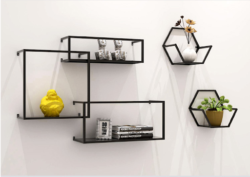 Title 5, Nordic Wrought Iron Wall Shelf Creative Lattice...