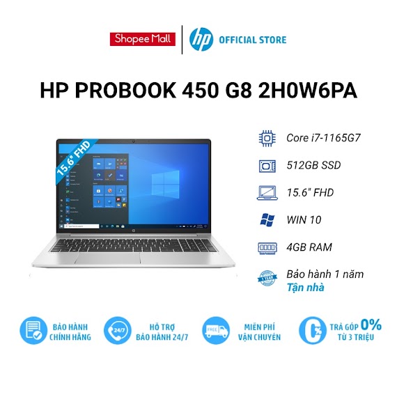 [Mã Elhp12 Giảm Đến 2Tr2] Laptop Hp Probook 450 G8 (2H0W6Pa) I7 - 1165G7 | 8Gb Ram | 512Gb Ssd | 15.6 Fhd