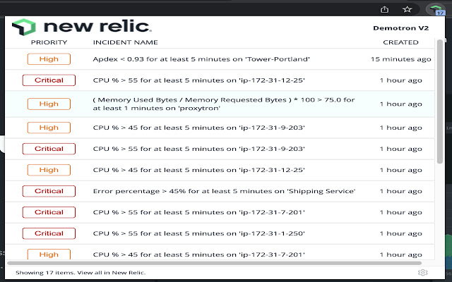 New Relic One Alert(s) chrome extension