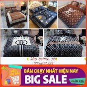 [Flash Sale] Set Chăn Ga Gối In Lo Go Thương Hiệu Gồm 4 Món, Bộ Nỉ Nhung 4 Món, Chăn Ga Gối Đệm, Ga Trải Giường, Vỏ Gối