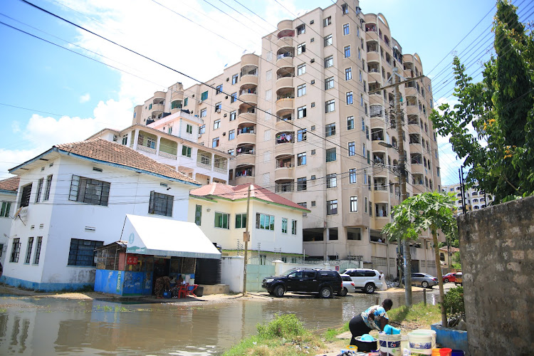 A section of the road submerged in sewage at Tudor Four area in Mombasa on Wednesday.