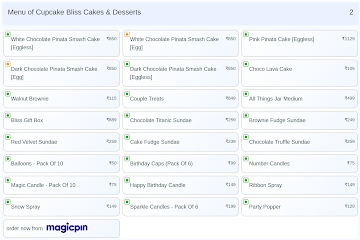 Cupcake Bliss Cakes & Desserts menu 