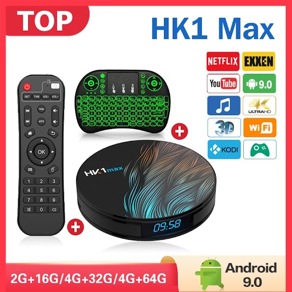 Tv Box Thông Minh Android 9.0 Rk3328 4Gb Ram 32Gb 64G Rom Android Tv Box Hk1 Max 4K Hd Và Phụ Kiện