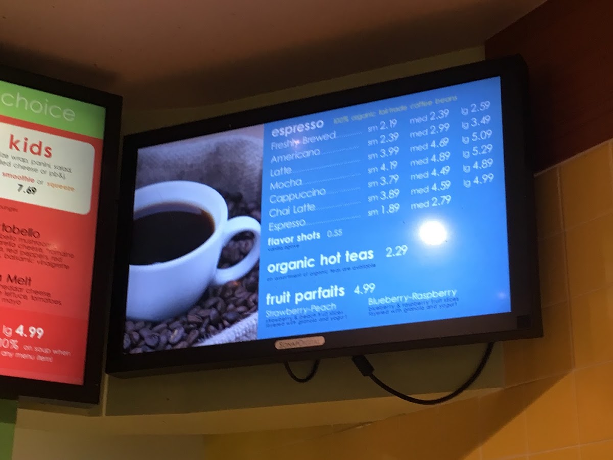 Coffee menu