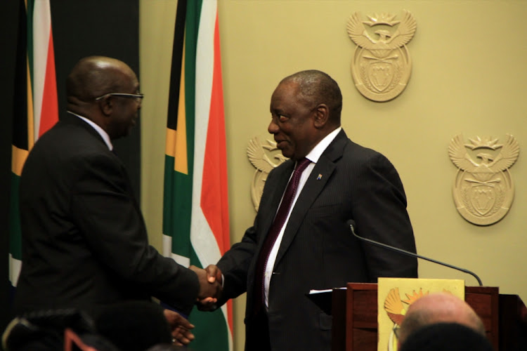 File photo of Minister of Finance Nhlanhla Nene and President Cyril Ramaphosa during the Swearing-in ceremony of the new Deputy President, Cabinet Ministers and Deputy Ministers as Members of the National Executive on February 27, 2018 in Cape Town, South Africa.