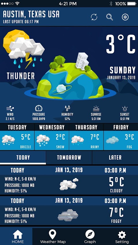 天気予報 2019, お天気アプリ, 気象レーダー, 毎日の天気ライブ, 雨レーダー & 雪予報のおすすめ画像1