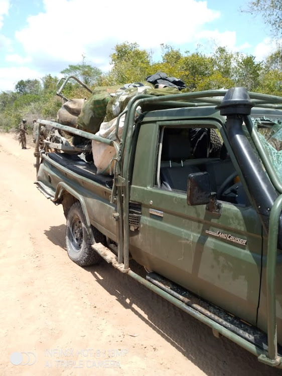 A military vehicle that ran over an IED in Lamu East in October.