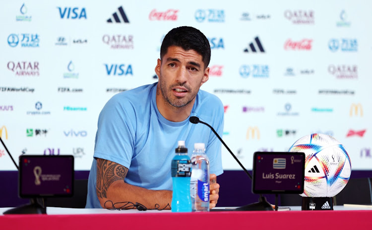 Luis Suarez of Uruguay speaks during the Uruguay Press Conference at the Main Media Center on December 1 2022 in Doha, Qatar. Picture: GETTY IMAGES/MOHAMED FARAG