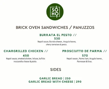 Soho Pizzeria menu 