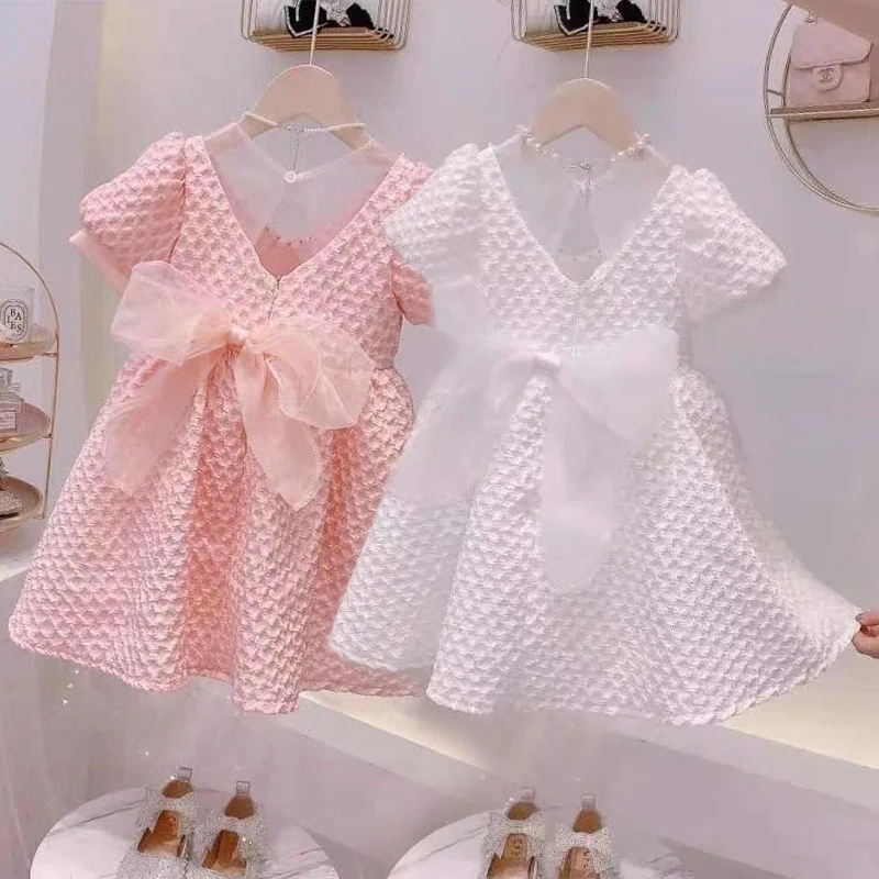 Zomerjurk voor meisjes, Koreaanse versie van de nieuwe kinderprinsessenjurk, westerse stijl verjaardagsjurk, rok met korte mouwen, ideaal voor de zomer