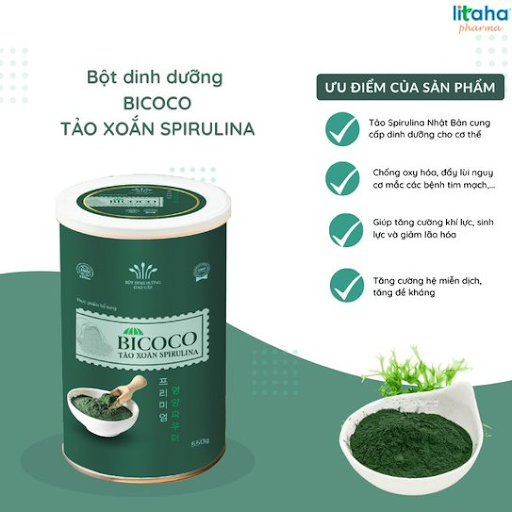 Bột dinh dưỡng Bicoco Tảo xoắn Spirulina, lon 550gram_LITAHA