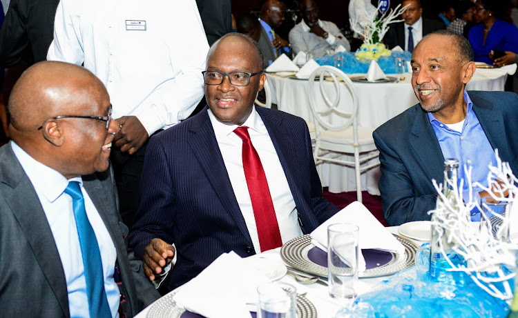 KPA board chairman Gen (Rtd) Joseph Kibwana, Transport CS James Macharia and African Development Bank DG Gabriel Negatu