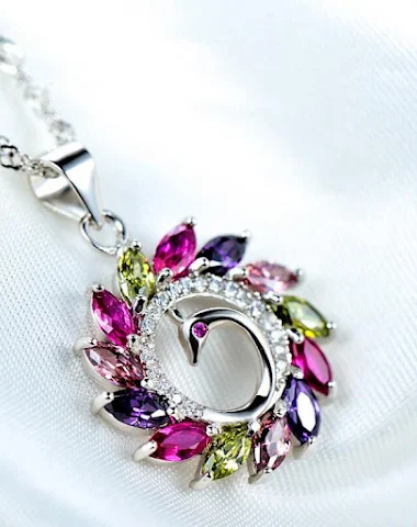 Female colorful peacock gem necklac - 2